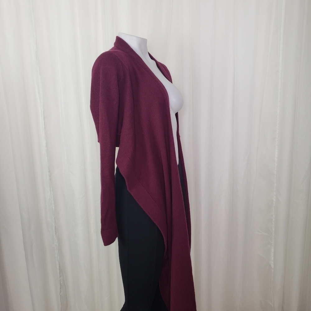 Herve Leger Paris burgundy wine cashmere unique cardigan long front crop back
